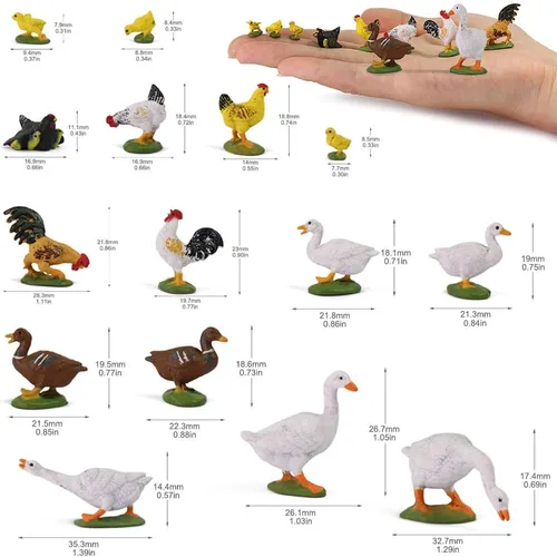 Miniatura 4 de 30pcs O Gauge Farm Animal 1:43 Escala Pintada Pollo Pato Ganso PVC Modelo Tren Diseño AN4304-30-AMUS