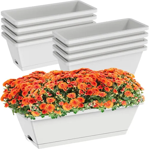 Miniatura 10 de Jardineras para jardinería doméstica, 8 unidades, 17 pulgadas de largo para alféizar de ventana al aire libre, cajas rectangulares de plástico