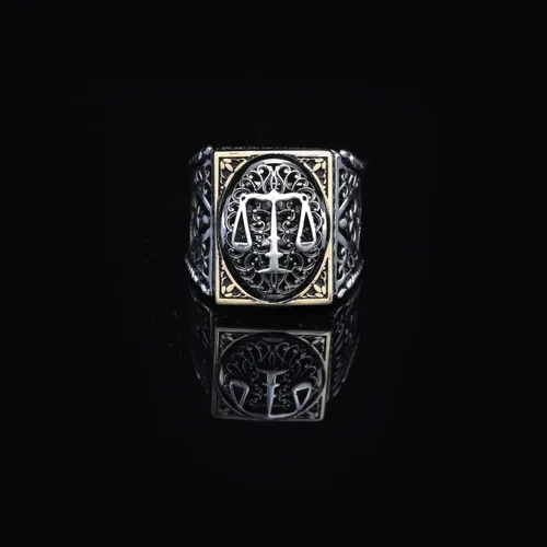 Miniatura 2 de Anillo de escala de plata, anillo hecho a mano para hombre, Anillo Libra hecho a mano para hombre, Anillo de abogado de plata, Anillo de plata