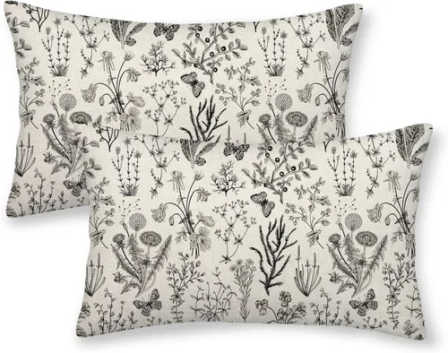 Miniatura 51 de AEIOAE Fundas de Almohada de Primavera 12x20 Pulgadas Juego de 2, Fundas de Almohadas Decorativas de Flores Silvestres y Plantas Verde Salvia