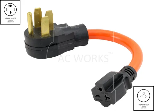 Miniatura 2 de AC WORKS RV/Range/Generator 14-50 Enchufe de 50 amperios a 6-20R 15/20Amp 250Volt Adaptador (A 6-20 Compacto)