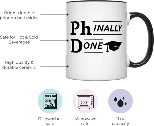 Miniatura 2 de YouNique Designs Phinally Done - Taza de graduación de doctorado de 11 onzas, divertida taza de doctorado, graduación de doctorado (mango negro)