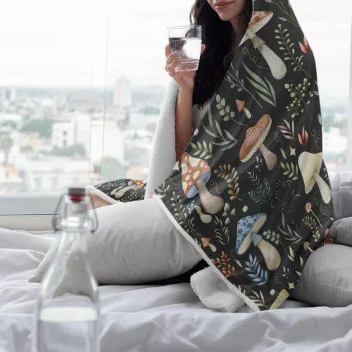 Miniatura 4 de Manta con capucha de hongos, regalos para mujeres, manta de franela de vellón suave con hongos, manta para todas las estaciones, mantas decorativas