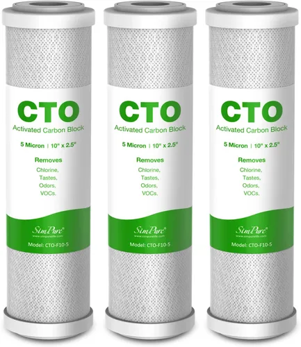 SimPure Cartucho de Filtro de Agua de Sedimentos de Carbón de 5 Micrones de 10" x 2.5" para Toda la Casa de Repuesto para Sistema de Filtración del
