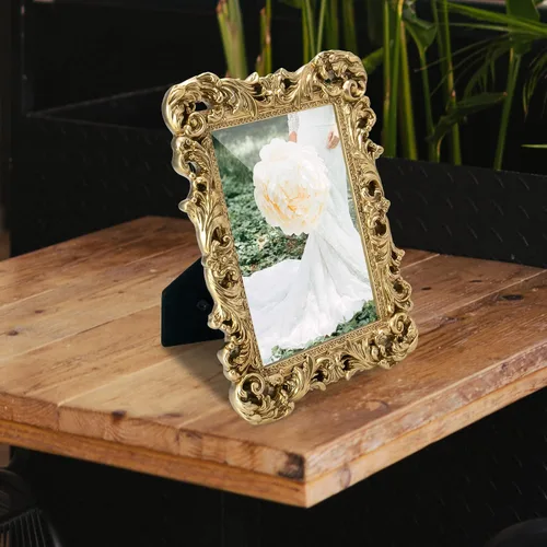 Miniatura 8 de GUOER Portarretratos vintage de 5 x 7 pulgadas con frente de cristal, marco antiguo para colgar en la pared de mesa (5 x 7 pulgadas, dorado claro)