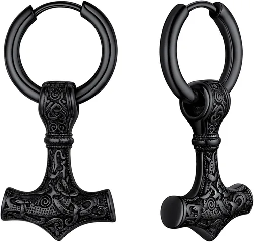 FaithHeart Viking Thors - Aretes de cabeza de martillohachalanza para mujeres y hombres acero inoxidable chapados en oro de 18 quilates joyería de