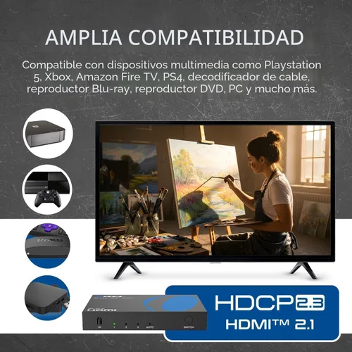 Miniatura 7 de OREI Conmutador HDMI con mando a distancia – Conmutador HDMI 4K@120Hz 4:4:4 o 8K@60 4:2:0 – HDR10+, Visión Dolby, VRR, ALLM, CEC – Conmutador HDMI