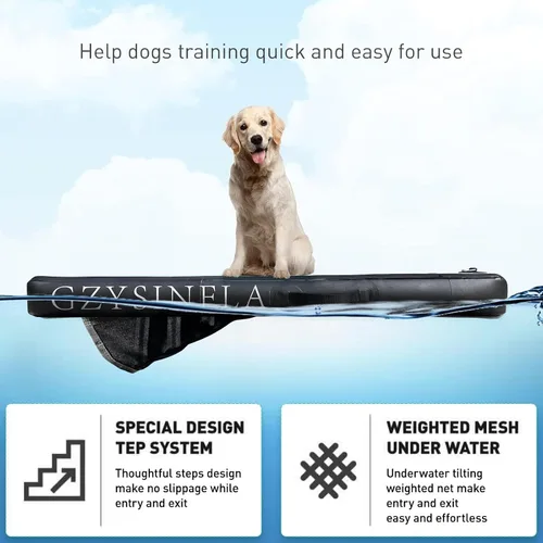 Miniatura 4 de Rampa inflable de agua para perros grandes, rampa flotante para mascotas de hasta 200 libras para perros grandes, escaleras inflables para barcos