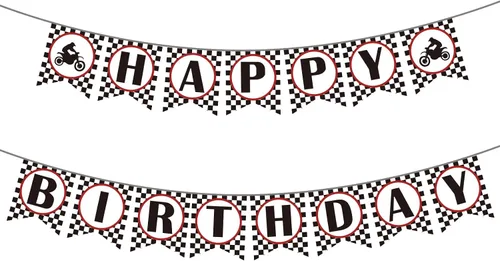 Miniatura 11 de Cartel de cumpleaños de coche de carreras, pancarta de feliz cumpleaños a cuadros, decoraciones de fiesta de autos de carreras, fiesta temática