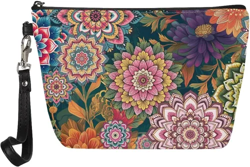 Miniatura 34 de Howilath Abstract Art Cat Cosmetic Pouch for Women PU Leather Toiletry Storage Bag Trapezoid Makeup Bags with Wrist Strap