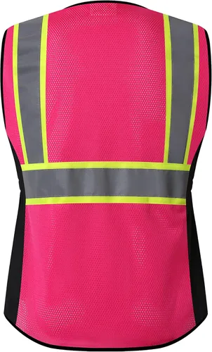 Miniatura 6 de Chaleco de seguridad para mujeres, chaleco de trabajo reflectante de alta visibilidad con 9 bolsillos múltiples y cremallera Rosa