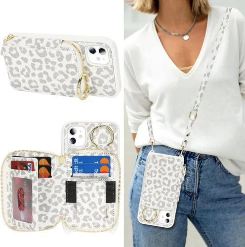 Miniatura 13 de Funda Cartera Bandolera para iPhone 11, Cuero PU Cremallera Bolso Cartera Funda Plegable con Tapa, Funda Folio con Soporte con Ranuras para Tarjetas