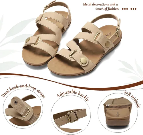Miniatura 5 de Littleplum Sandalias ortopédicas para mujer, con soporte de arco, cómodas, planas, ajustables, para caminar, verano, playa