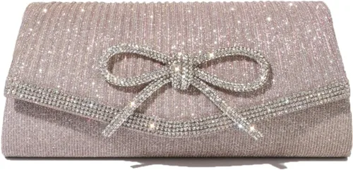 Miniatura 9 de Bolso de mano brillante con lazo para mujer, bolso de noche brillante con diamantes de imitación para baile de graduación, bolso de mano de boda