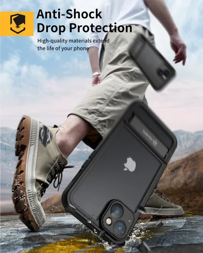Miniatura 5 de Lanhiem Funda para iPhone 14 con soporte, IP68 impermeable a prueba de polvo con protector de pantalla integrado, cuerpo completo, a prueba