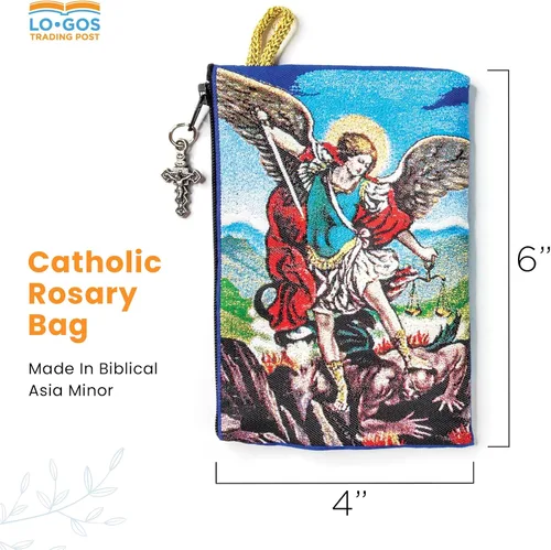 Miniatura 4 de Bolsa de rosario católico Pequeño Arcángel Miguel y San Miguel Rosario de la Tierra Santa Monedas, joyas y rosario con cremallera colgante de cruz