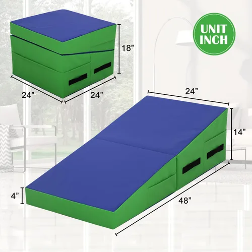 Miniatura 6 de Colchoneta de gimnasia de 48 x 24 pulgadas, tapete de gimnasia con superficie antideslizante de PVC para niños y adultos, colchoneta plegable