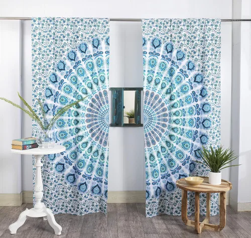 Miniatura 27 de Popular Handicrafts - Paneles de cortina estilo Indio Hippie Bohemio Hermosa Mandala Multicolor Azul Pavo Real