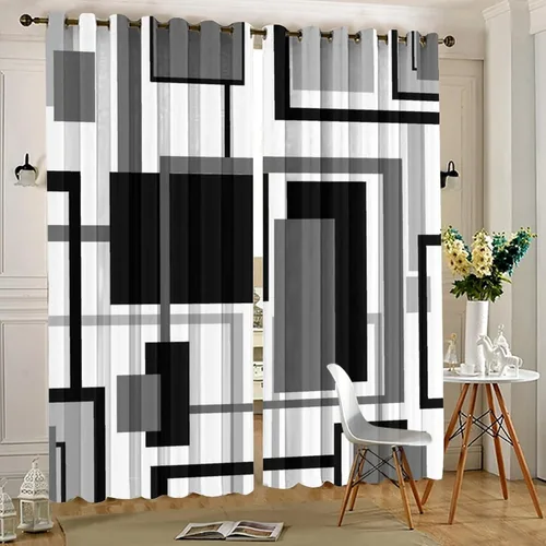 Miniatura 5 de Cortinas opacas para oscurecer la habitación con ojales, arte abstracto moderno, cuadros geométricos, de mediados de siglo, tratamiento de ventana