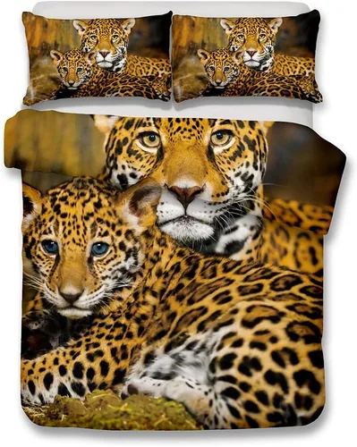 Miniatura 2 de Juego de ropa de cama 3D con estampado de leopardo, tamaño Queen, juego de funda de edredón realista con fundas de almohada, sábanas, textiles