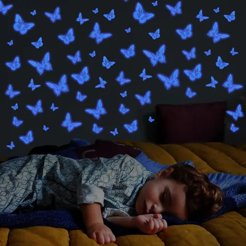 Miniatura 2 de SAOROPEB - Calcomanía 3D de mariposa que brilla en la oscuridad, 24 unidades, 3 tamaños, para decorar techo o pared, suministros de fiesta