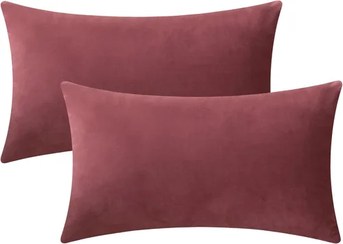 Miniatura 27 de Juego de 2 fundas de almohada de terciopelo para sofá y cama, 18 x 18 pulgadas, color malva