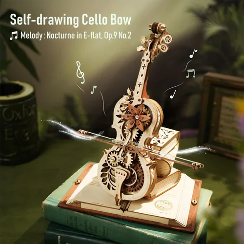 Miniatura 2 de ROKR Rompecabezas de madera 3D para adultos, paquete de caja de música, violonchelo y orrey, regalo único para niños y niñas
