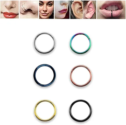 Miniatura 5 de TOPBRIGHT 6 unids un conjunto de anillos de septum sin costuras Clicker 16G acero inoxidable con bisagras segmento anillos para Daith y labio