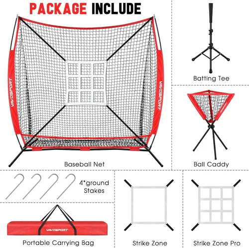 Miniatura 2 de Red de béisbol y sóftbol de 7 x 7 pies para bateo, lanzamiento, sistema de recolección de pelotas grandes, equipo de entrenamiento de béisbol