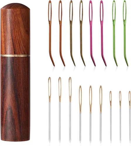 Miniatura 14 de Kit de 17 agujas de coser de ojo grande, agujas romas de acero inoxidable y agujas de tapiz dobladas, agujas de tapiz afiladas, agujas de tejer a