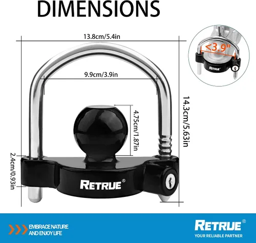Miniatura 2 de RETRUE Cerradura de Acoplador Universal Candados para Remolque Candados de Enganche de Bola Cerradura de Enganche de Remolque Ajustable de Seguridad