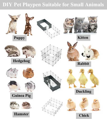 Miniatura 7 de LANGXUN 24 piezas de corralito para mascotas pequeños con tapete impermeable, jaula C & C para cachorros, gatitos, jaula de conejos, jaulas