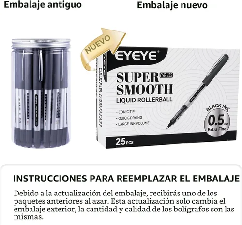Miniatura 7 de EYEYE Paquete de 25 bolígrafos de bola de tinta líquida de 0.5mm, color negro, punta extra fina, secado rápido, bolígrafos de tinta líquida de punta