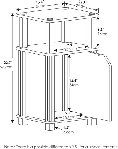 Miniatura 3 de Furinno Brahms - Mesita de sofá lateral de 3 niveles con puerta, 1 paquete, roble francés/negro
