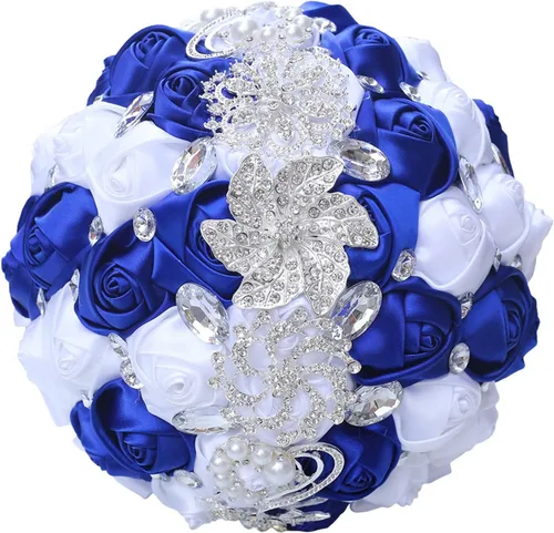 Miniatura 26 de XINNI Ramo de boda nupcial hecho a mano novia dama de honor satén rosa ramo de flores con diamantes de imitación perla encaje decoración de boda