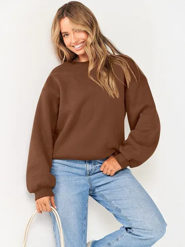 Miniatura 7 de ANRABESS Sudadera de manga larga para mujer, casual, cuello redondo, ajuste holgado, sudadera con capucha de forro polar para otoño