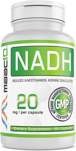 MAAC10 Suplemento NADH de 20 mg cada uno, 60 cápsulas para energía, fatiga, enfoque mental y apoyo de longevidad NAD+ | Grado farmacéutico 99% NADH