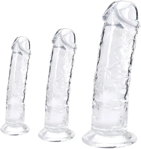 Juego de consolador realista transparente de 3 piezas (6 pulgadas, 7 pulgadas y 10 pulgadas) (pequeño, grande, enorme): kit de entrenamiento de