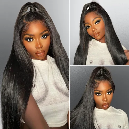 Miniatura 3 de Pelucas de encaje frontal NKTU de cabello humano 13x4 rectas HD con encaje transparente frontal para mujeres, pelucas de encaje frontal sin