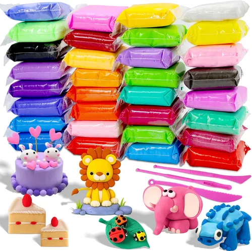Miniatura 10 de MuseLuxe Air Dry Clay - Paquete de 96 unidades de arcilla para modelar con 3 herramientas de escultura, seguras y no tóxicas, juguetes mágicos de 96