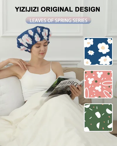 Miniatura 8 de YIZIJIZI - Gorro de ducha, gorras de baño para mujer reutilizables impermeables, gorras de ducha de dos capas grandes reutilizables adecuadas