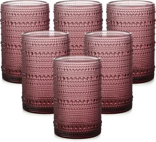 Miniatura 15 de ZMOWIPDL Juego de vasos de vidrio vintage de 6 vasos de vidrio de hobnail de 15 onzas, vaso de agua azul en relieve, para cerveza, cóctel, whisky