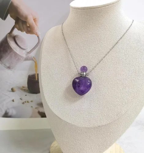 Miniatura 37 de Perfume Bottle Necklace Heart Shape, Amethyst Necklace Healing Crystal for Women, Essential Oil Diffuser Bottle Necklace Jewelry for Liquid