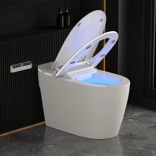 Miniatura 9 de LOUPUSUO Inodoro inteligente con rociador de agua caliente y secadora, inodoro de bidé de una pieza con funcionamiento automático de sensor de pie