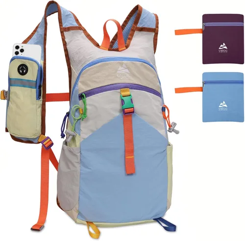 Mochila de senderismo pequeña mochila de viaje de 15 L, colorida y ligera, plegable, plegable, mochila informal para mujeres y hombres
