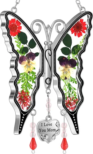 Miniatura 16 de KY &BOSAM - Atrapa luz de vitral con mariposa de color, con la frase A special teacher. Campanilla para el viento, como regalo para la profesora