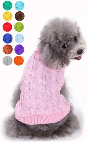 Suéter para perro, cálido y suave, mediano (pecho 16-18 pulgadas), rosa, cuello alto clásico, lavable a máquina, invierno, unisex, sólido,