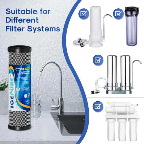 Miniatura 7 de ICEPURE Cartucho de filtro de agua de sedimentos de carbono CTO para toda la casa de 1 micrón, 2.5 x 10 pulgadas, compatible con DuPont WFPFC8002
