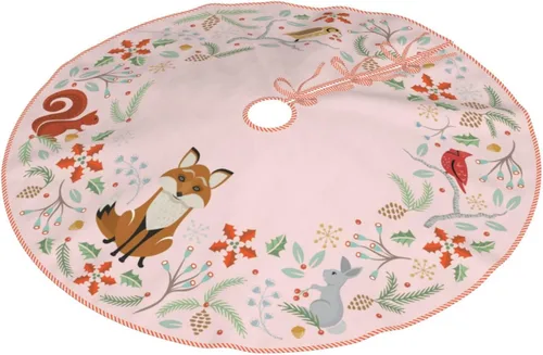 Falda de árbol de Navidad rosa bosque, tapete de árbol de Navidad para decoraciones de Navidad, fiestas de vacaciones, decoración del hogar en
