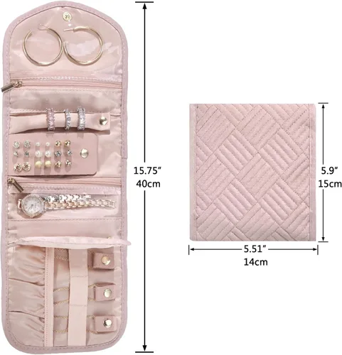 Miniatura 4 de XIUQILAI Joyero de viaje pequeño, joyero portátil de viaje para anillos, aretes, collares, pulseras, organizador de almacenamiento, caja de joyería